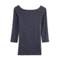 Women Clothing Fall Fashionable All Match Basic Mid Sleeve off Shoulder T shirt