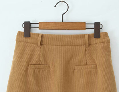 Autumn Retro Corduroy Sexy High Waist Hip with Safety Pants Skirt