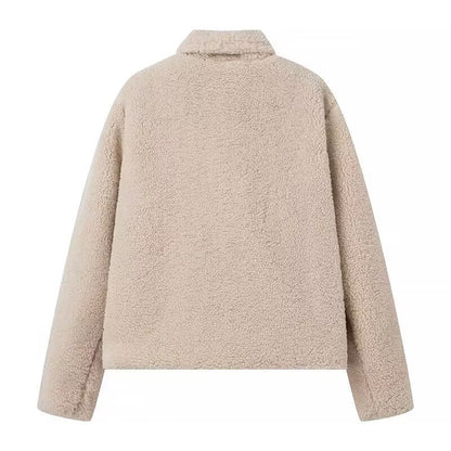 Women Street Polo Collar Top Furry Coat