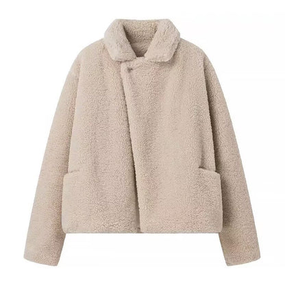 Women Street Polo Collar Top Furry Coat