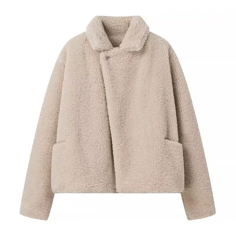 Women Street Polo Collar Top Furry Coat