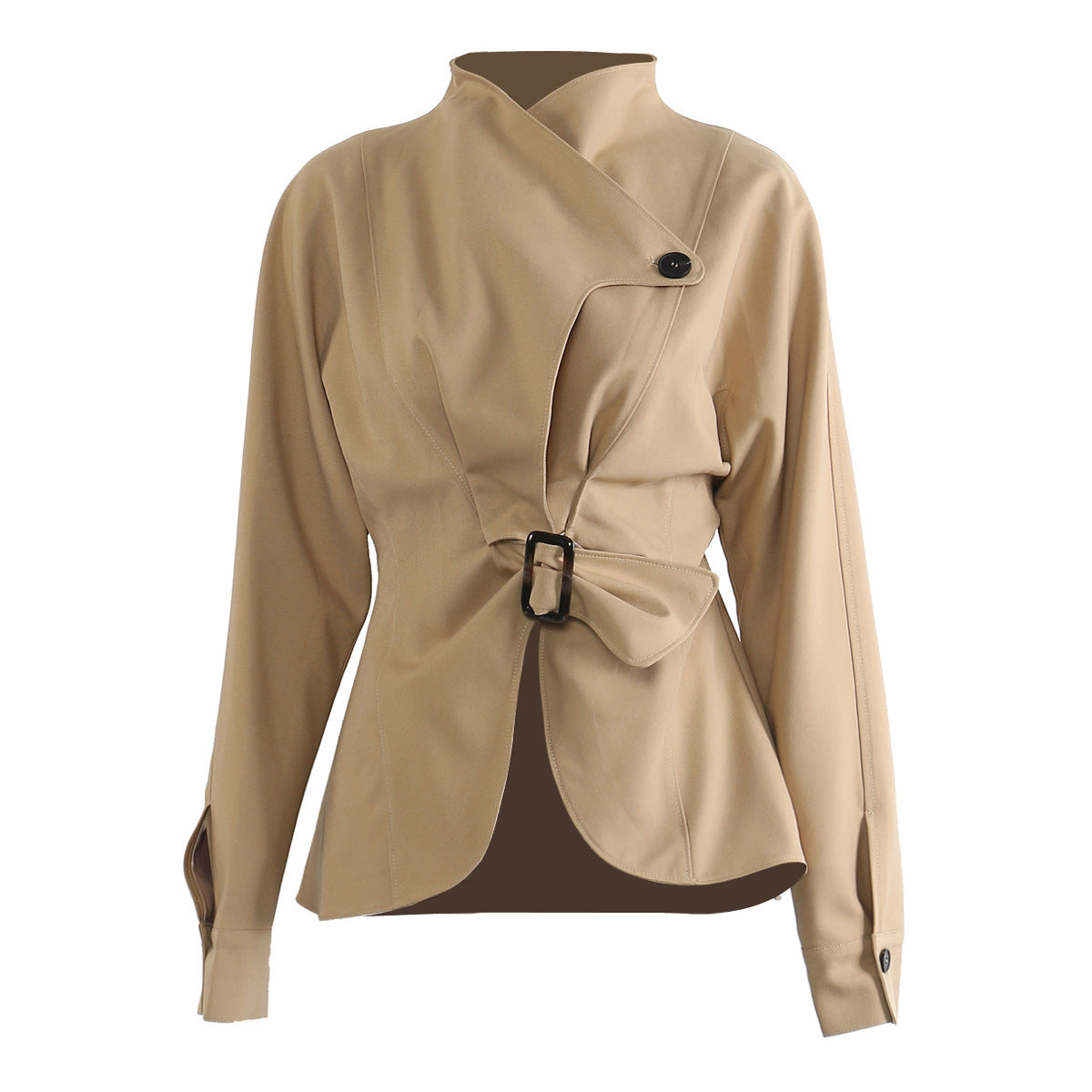 Autumn Winter Tight Waist Slimming Flounce Irregular Asymmetric Cutting Jacket Women
