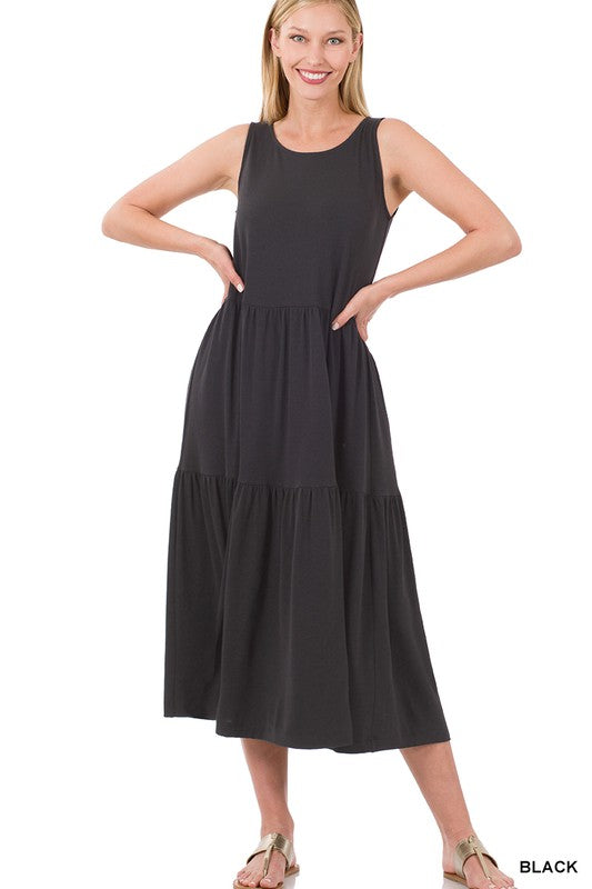 ZENANA Sleeveless Tiered Midi Dress