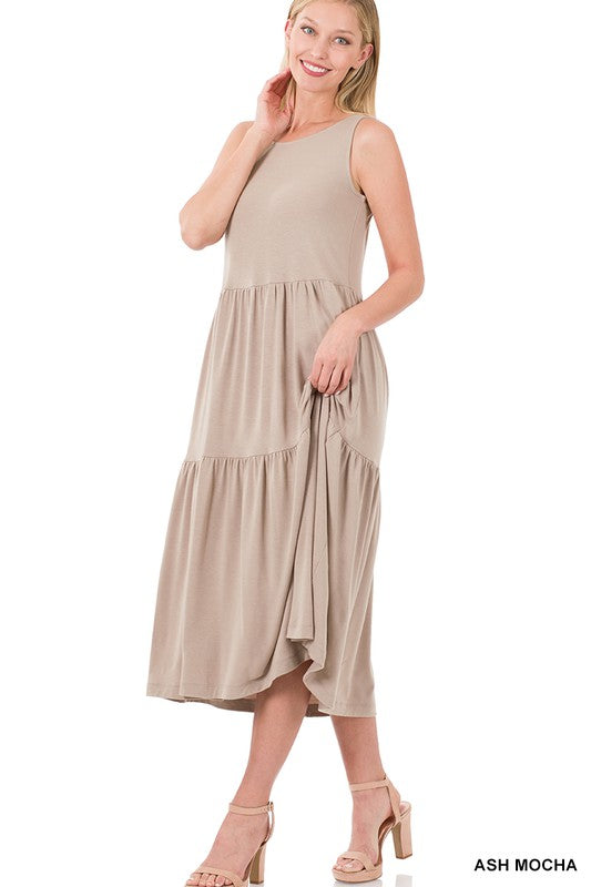ZENANA Sleeveless Tiered Midi Dress