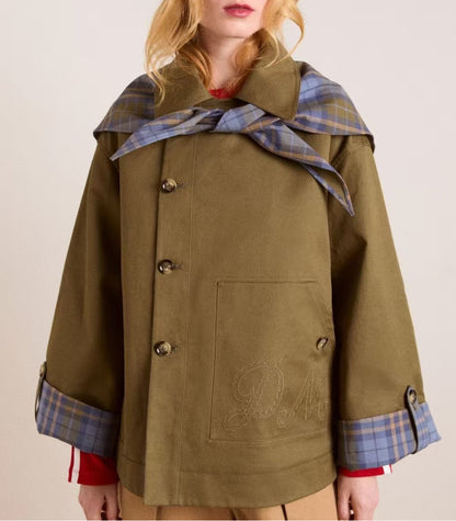 Women Clothing at Casual Retro Englon Plaid Double Sided Collared Scarf Coat