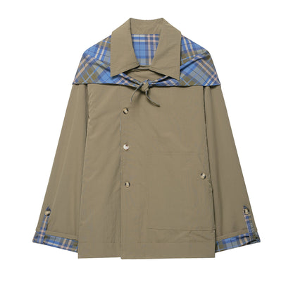 Women Clothing at Casual Retro Englon Plaid Double Sided Collared Scarf Coat