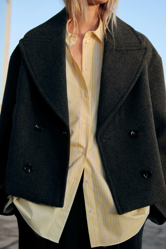 Autumn Double Breasted Blended Double Row Ornament Short Coat