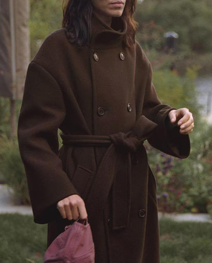 Women Clothing Autumn Urban High Elegance Retro Woolen Overcoat Coat