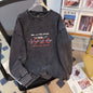 Loose Autumn Winter Fleece Lined Thickened Couple Outdoor Washed Distressed Composite round Neck Print Sweatshirt Women Coat