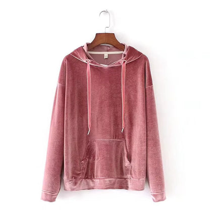 Fall Women Clothing Stylish Simple Velvet Hooded Sweater