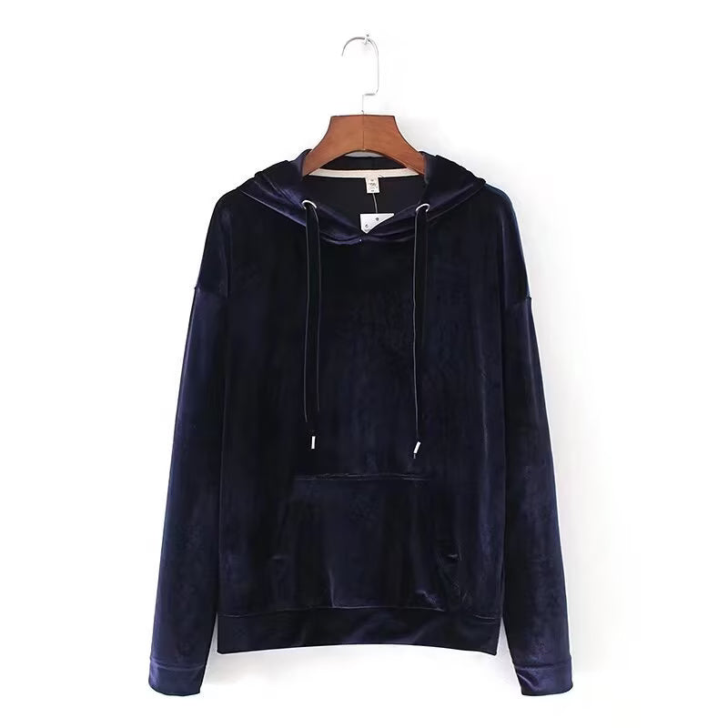 Fall Women Clothing Stylish Simple Velvet Hooded Sweater