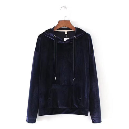 Fall Women Clothing Stylish Simple Velvet Hooded Sweater