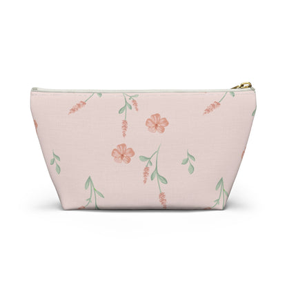 Customizable: Floral Cosmetic Bag with T-Bottom, Makeup Organizer, Flower Print Pouch, Cute Travel Accessory, Gift for Her, Mother’s Day