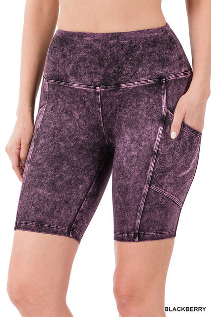 ZENANA Mineral Wash Wide Waistband Pocket Leggings
