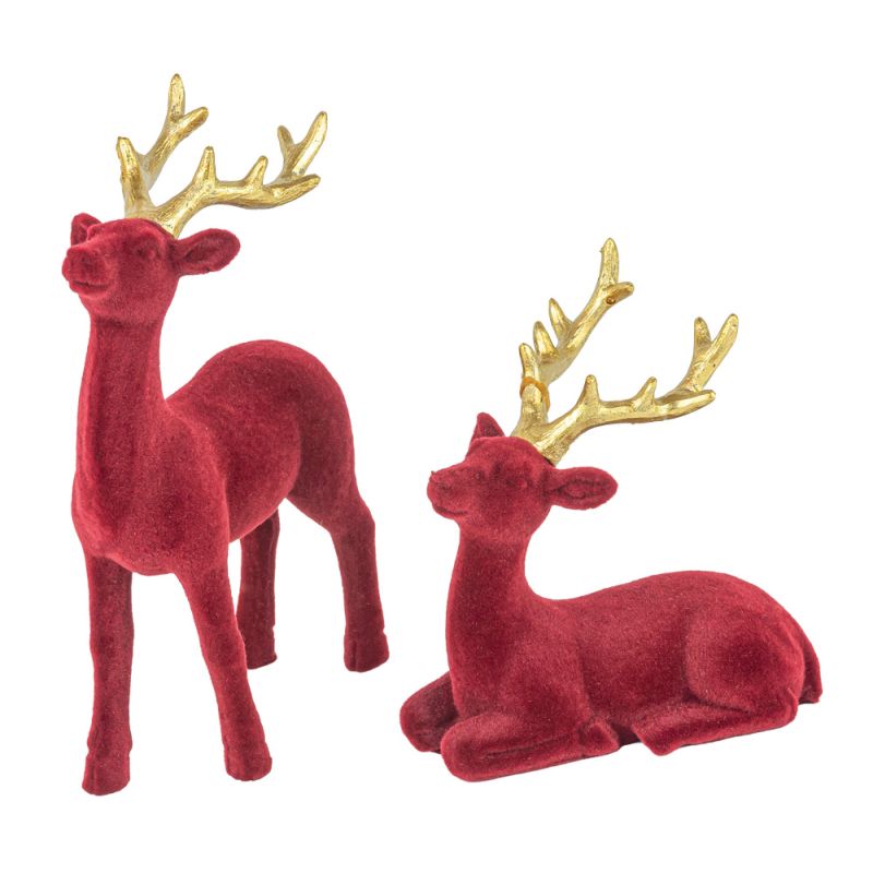 Christmas Carousel Collection - Red Flocked Deer - SET OF 2