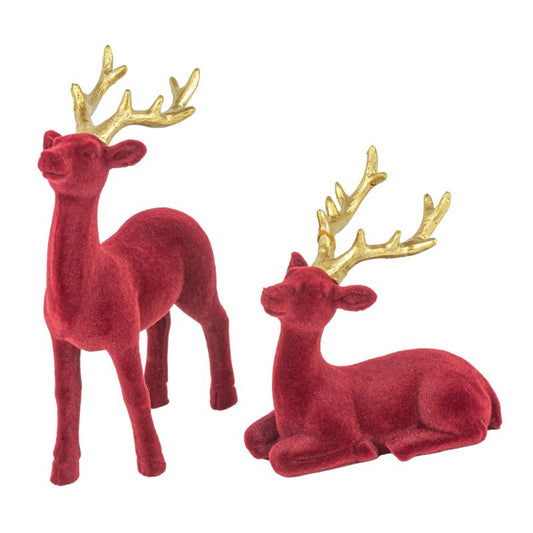 Christmas Carousel Collection - Red Flocked Deer - SET OF 2