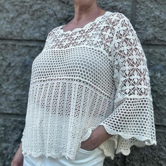 Women Crochet Lace Openwork Long Sleeved Knitted Cardigan Sun Protective Top