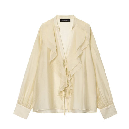 Fall WomenClothing Laminated Decoration Bow Shirt