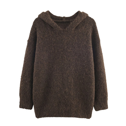 Winter Women Hooded Pullover Knitting Cardigan