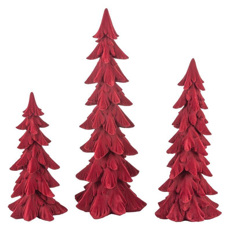 Flocked Red Trees - SET OF 3