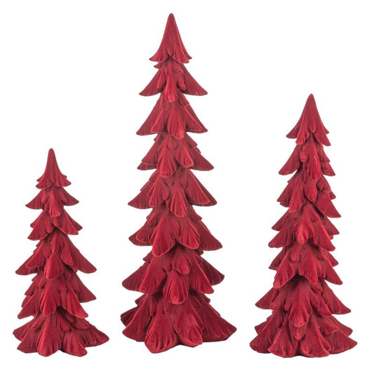 Flocked Red Trees - SET OF 3