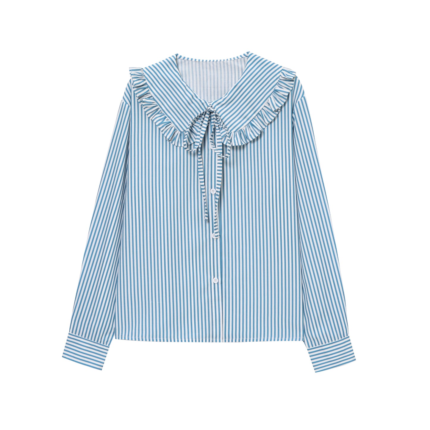 Spring Wooden Ear Women Striped Shirt Doll Collar Elegant
