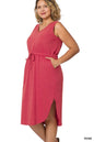 ZENANA Plus Drawstring Waist Curved Hem Dress