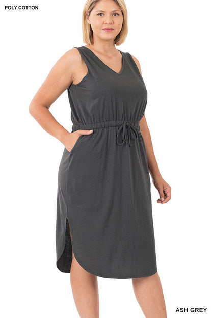 ZENANA Plus Drawstring Waist Curved Hem Dress