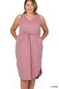 ZENANA Plus Drawstring Waist Curved Hem Dress