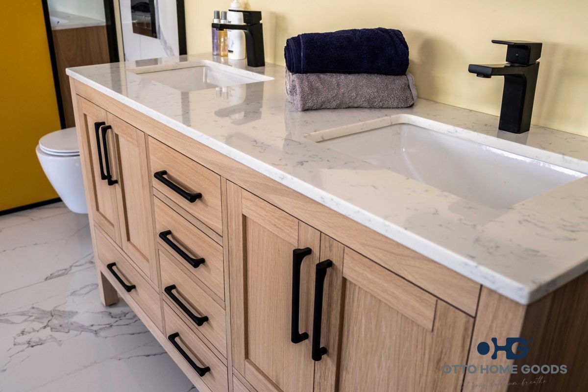 Ashley 60" Natural Oak Double Bowls Bathroom Cabinet