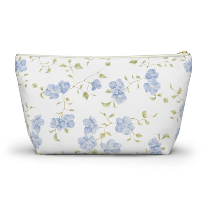 Customizable: Floral Accessory Pouch, Cosmetic Bag, Makeup Organizer, Gift for Her, Travel Essentials, Blue Floral Design