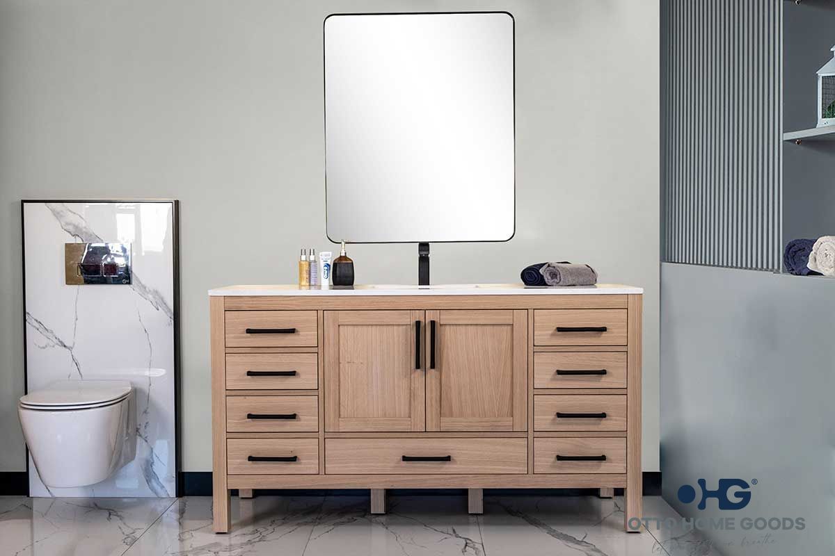 Ashley 60" Natural Oak Single Bowl Bathroom Cabinet