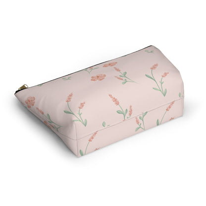 Customizable: Floral Cosmetic Bag with T-Bottom, Makeup Organizer, Flower Print Pouch, Cute Travel Accessory, Gift for Her, Mother’s Day