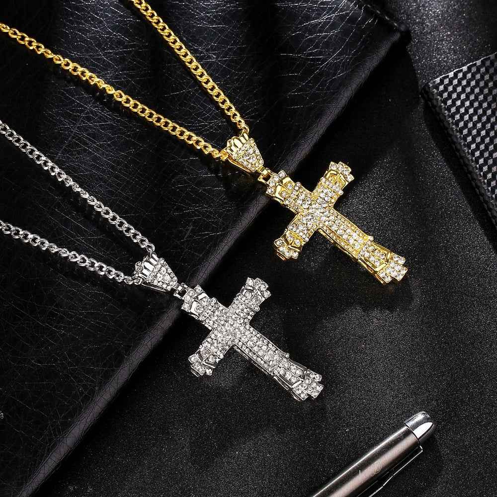 Iced Out Cross Necklace for Men - Sparkling Iced Out Men's Cross Pendant