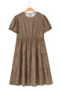 Beige Plus Size Leopard Print Frill Trim Short Sleeve Flared Dress
