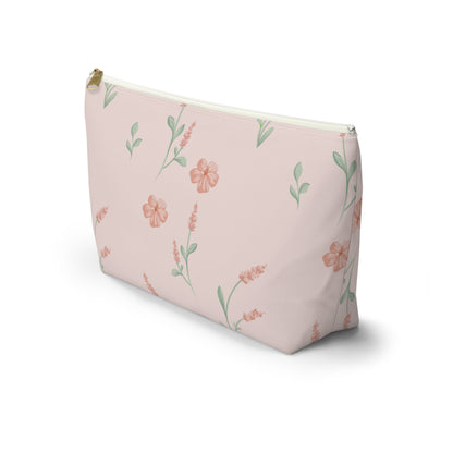 Customizable: Floral Cosmetic Bag with T-Bottom, Makeup Organizer, Flower Print Pouch, Cute Travel Accessory, Gift for Her, Mother’s Day