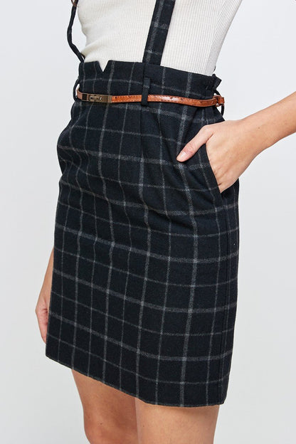 Plaid Suspender Skirt with Belt Detail | Apparel | Kitchen + Metal