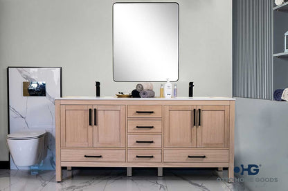 Ashley 72" Natural Oak Double Bowls Bathroom Cabinet