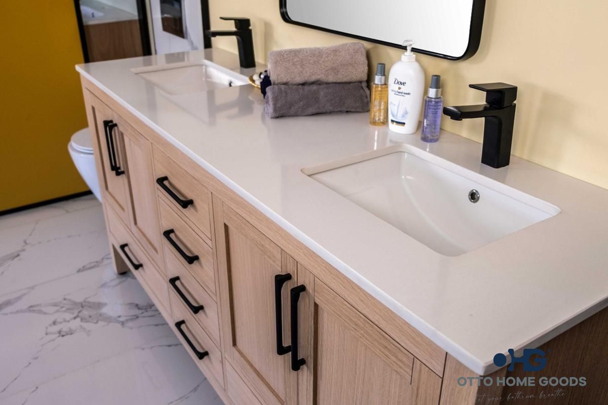 Ashley 72" Natural Oak Double Bowls Bathroom Cabinet