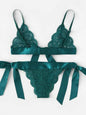 Split Cut Ruffled Sexy Lace Strap Three-Point Sexy Lingerie