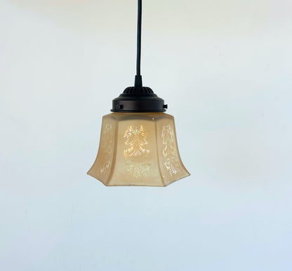 Heavy Vintage Amber Square Frosted Pendant