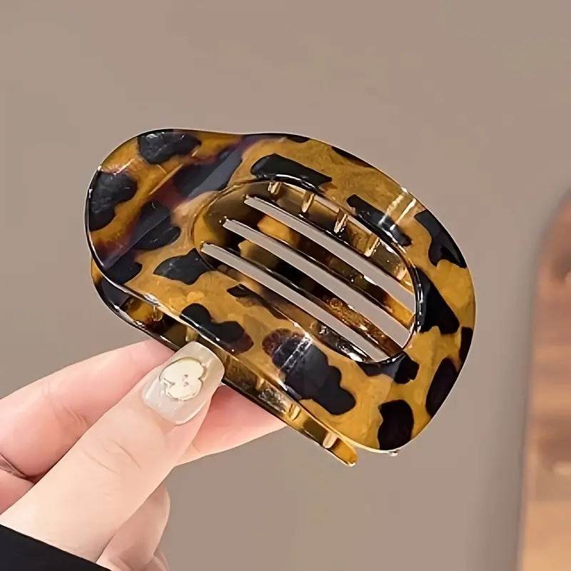 Leopard Matte Oval Hair Claw Clip – Curved Barrette for Women