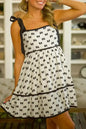 White Bow Contrast Trim Knotted Shoulder Mini Dress