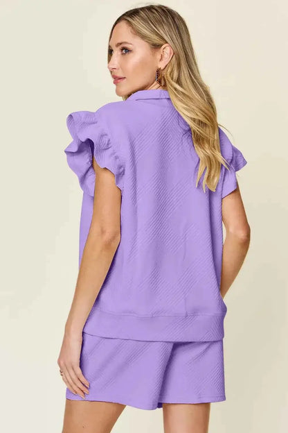 Plus Size Flounce Sleeve 2 piece top and shorts set