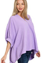 Zenana Woven Airflow V-neck Puff Half Sleeve Top in Lavender