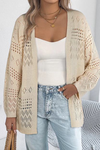 Smoke Gray Solid Color Hollow Knit Cardigan