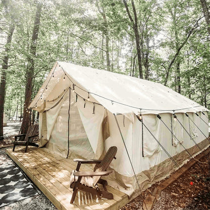 [14x16FT] White Duck Alpha Wall Tent With Heavy-Duty Frame And Bug Mesh Windows (SAK73214)