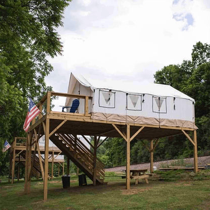 [14x16FT] White Duck Alpha Wall Tent With Heavy-Duty Frame And Bug Mesh Windows (SAK73214)