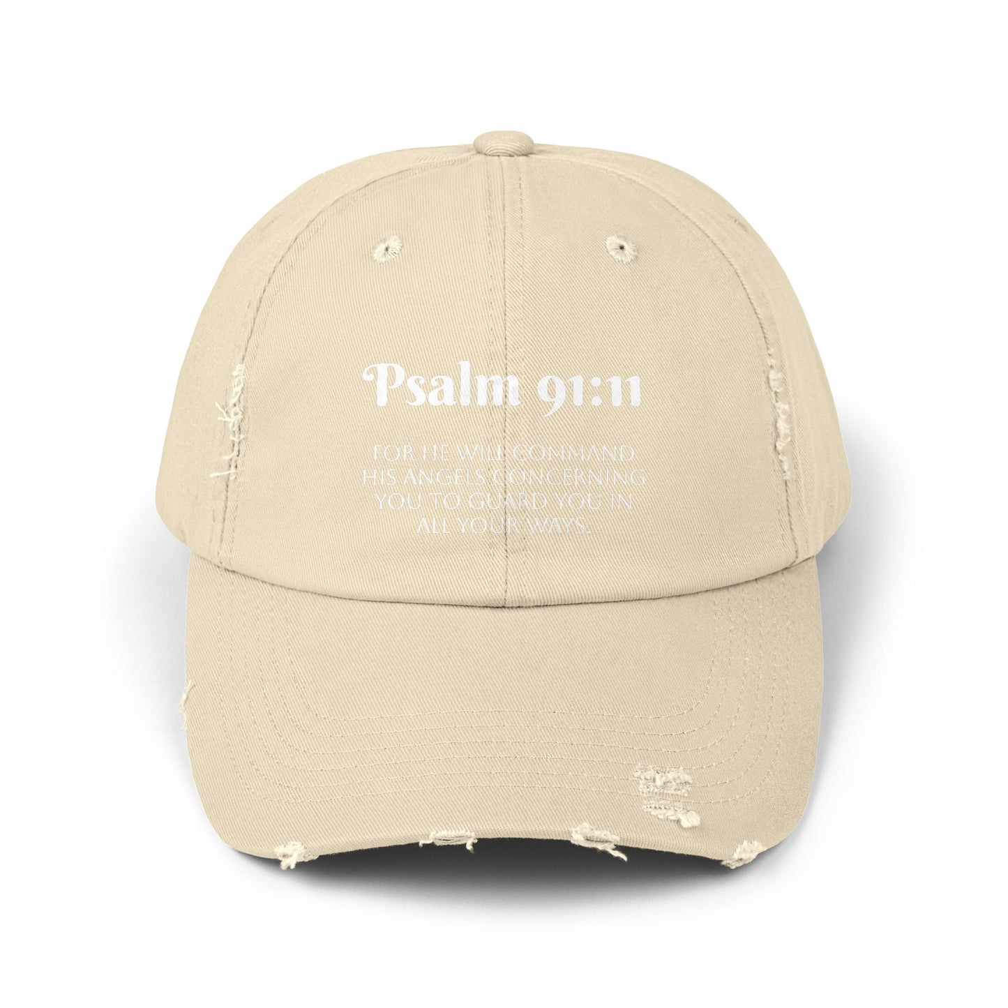 Faith-Inspired Unisex Distressed Cap, Psalm 91:11 Scripture Hat for Daily Wear, Inspirational Gift, Casual Style, Christian Faith