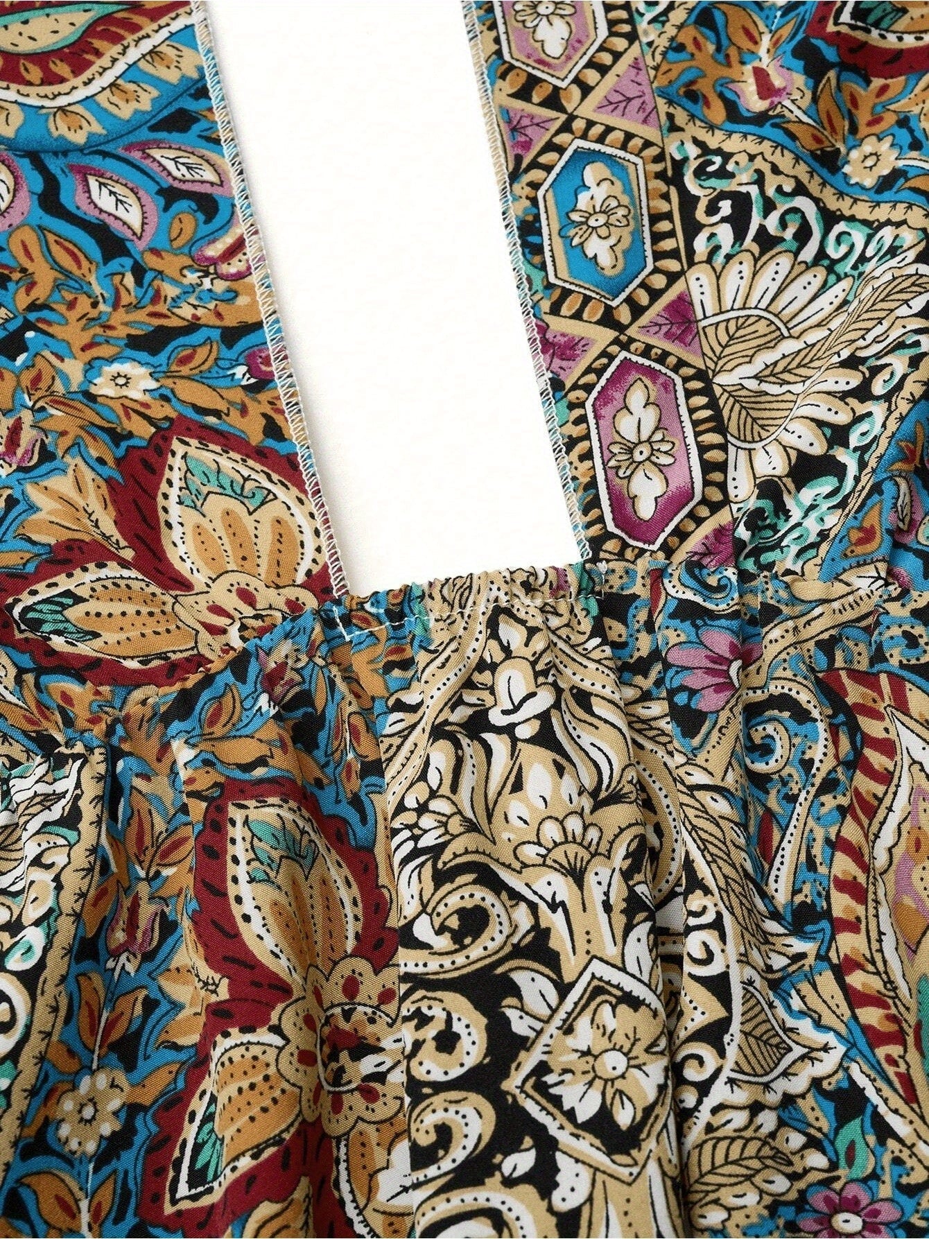 Women Print Maxi Dress with Tie Detail - High Waisted Cross Halter Neck, Flowing Teal & Brown Paisley Vacation Gown, Machine Washable Summer Fashion